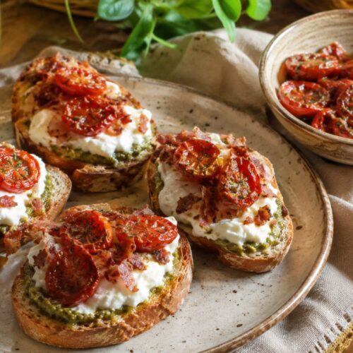 Bruschetta con pomodorini confit al microonde
