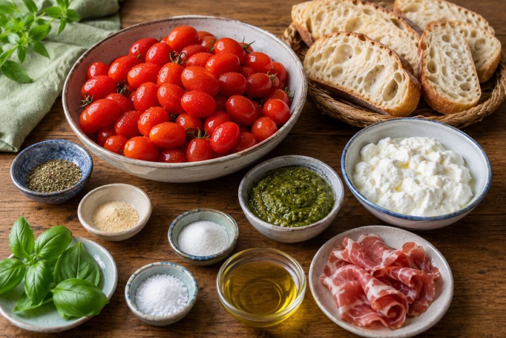 Bruschetta con pomodorini confit al microonde, ingredienti