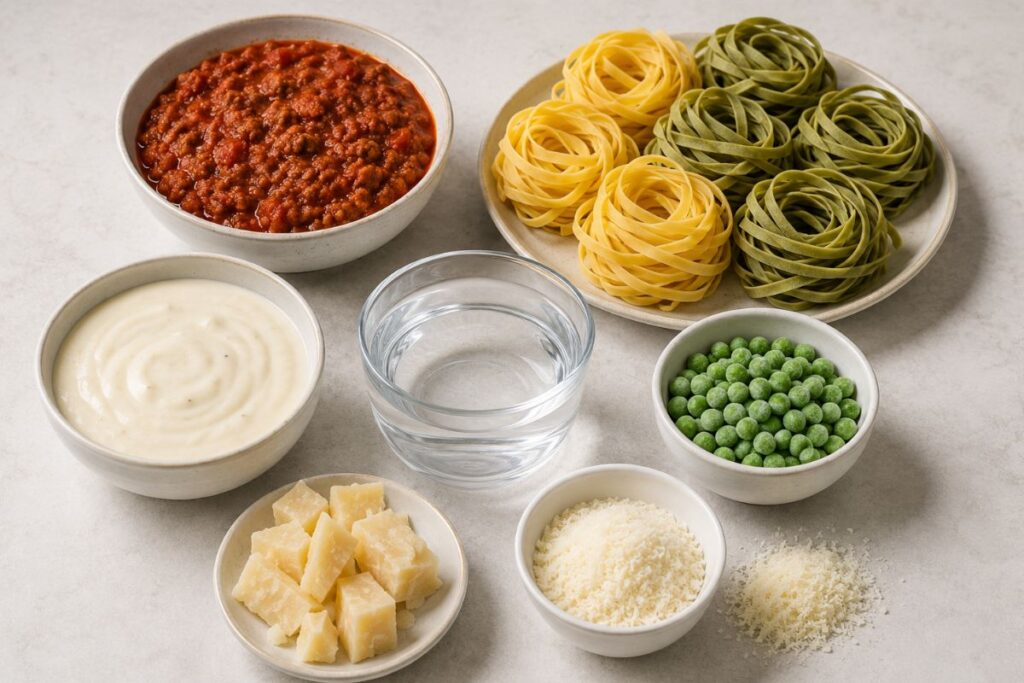 Tagliatelle gratinate al microonde, ingredienti